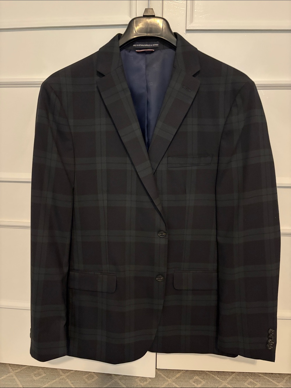 Tommy Hilfiger Dark Navy and Forest Green Plaid Sport Coat 44R
